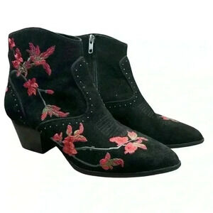 ASH Heidi bootie Floral embroidered black suede leather sole US 6.5 EU 37 EUC